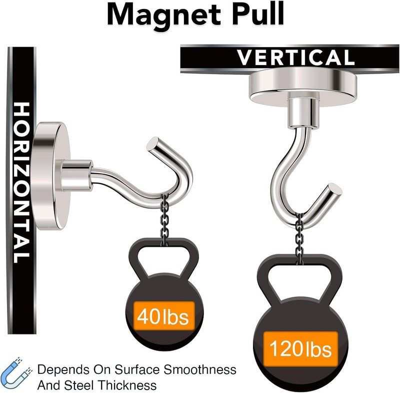 MIKEDE Strong Magnetic Hooks, 120Lbs Heavy Duty Magnetic Hooks for Cruise Cabin, Neodymium Earth Magnets with Hooks for Hanging, Super Metal Industrial Magnetic Hanger for Grill, Cruise, Storage - Image 2
